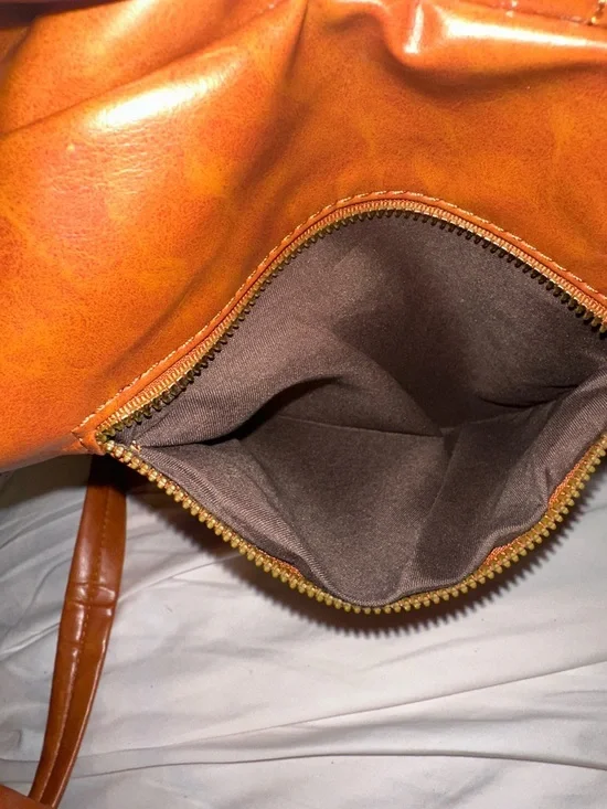 NWOT Amazon Cognac Brown Women’s Leather-Effect Backpack lots of pockets - Picture 9 of 11